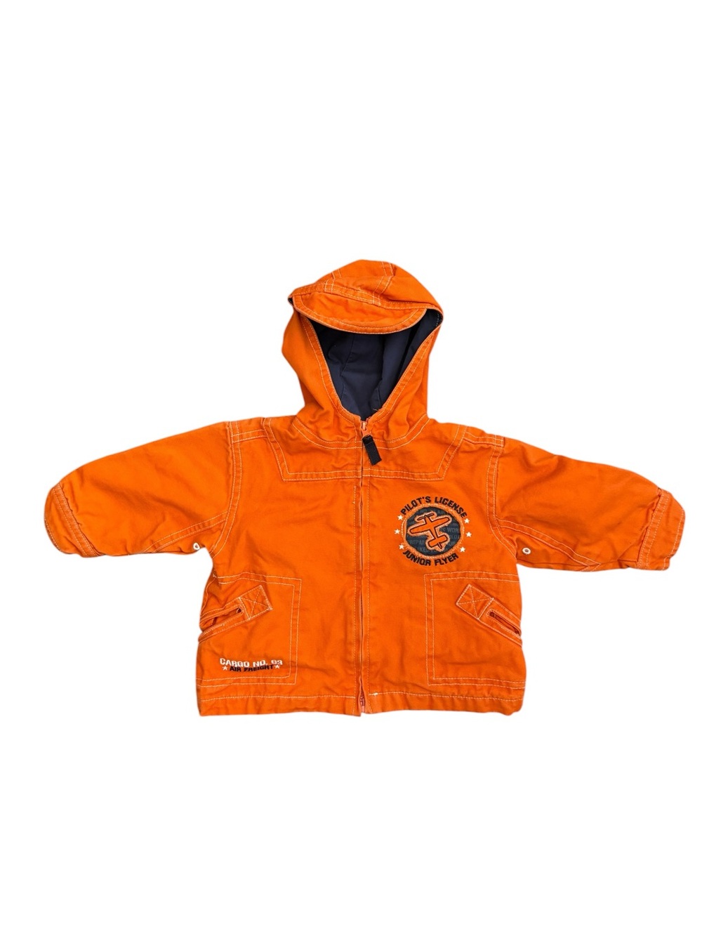 Y2K Baby Headquarters Pilot Jacket 12M Orange Hooded Airplane Zip Up Jacket